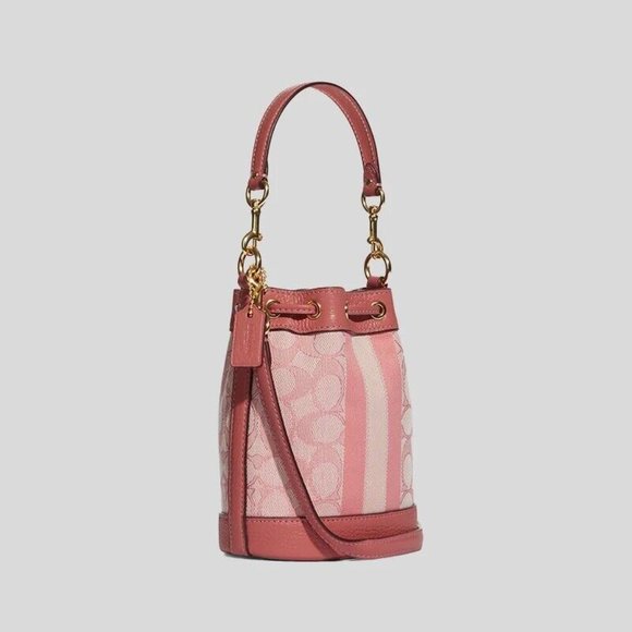 Coach Mini Dempsey Signature Jacquard with Stripe and Patch Bucket Bag C8322 - Picture 6 of 10